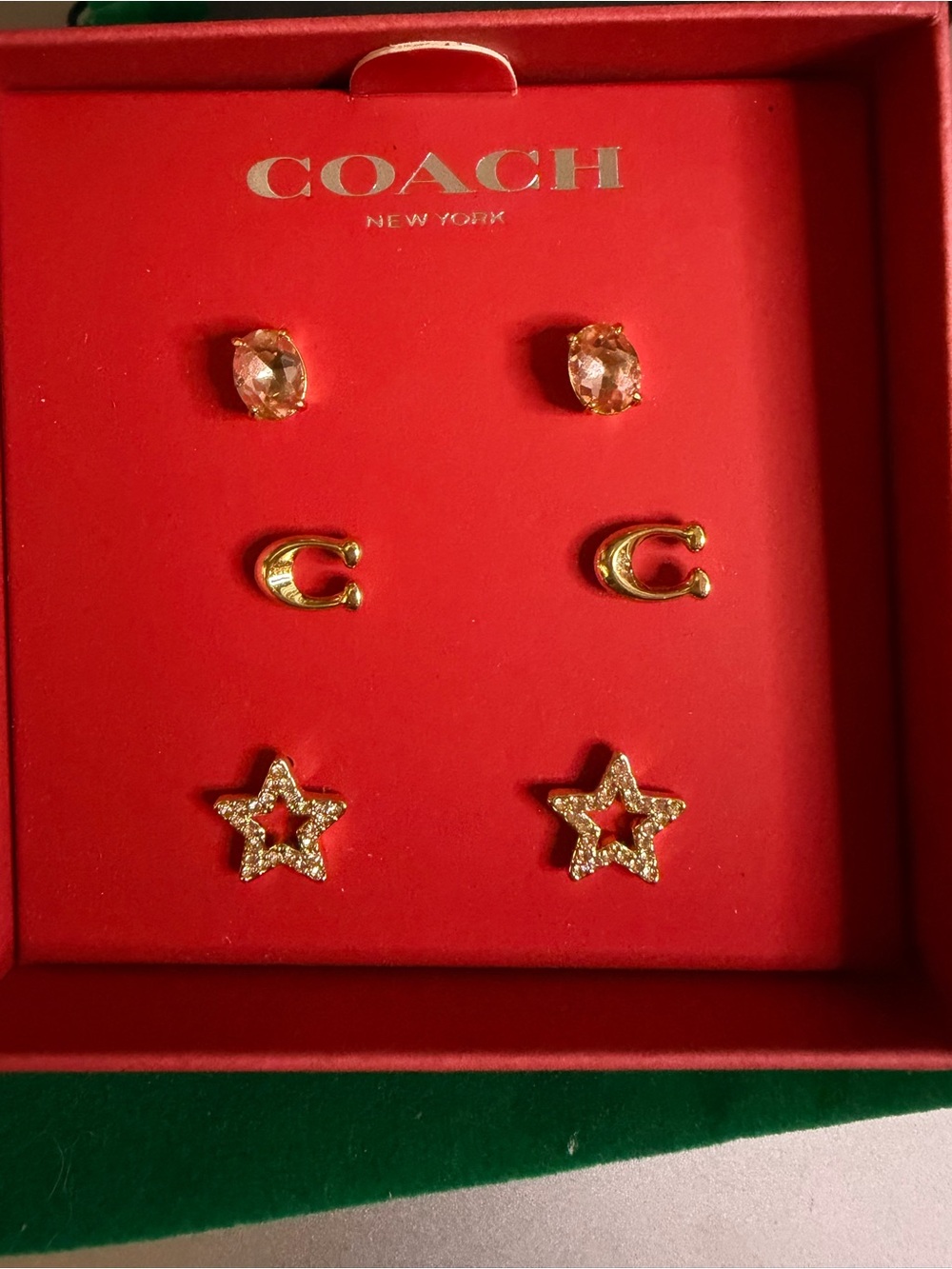 Coach 3-Pair Stud Earring Set Gold Tone Chystal C Star NWT NIB CF983